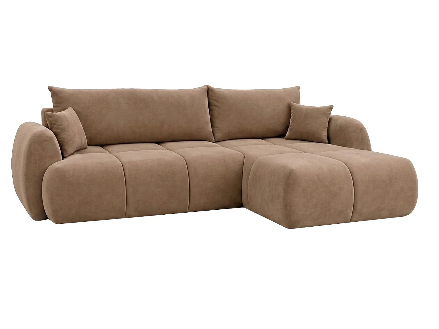 Ecksofa mit Schlaffunktion und Bettkasten, Veloursstoff Bluvel, Latte, Rechts, COCO