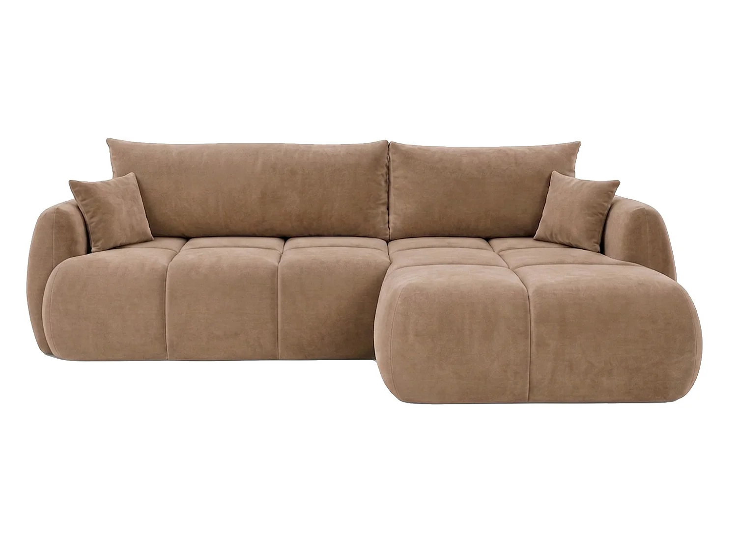 Ecksofa mit Schlaffunktion und Bettkasten, Veloursstoff Bluvel, Latte, Rechts, COCO