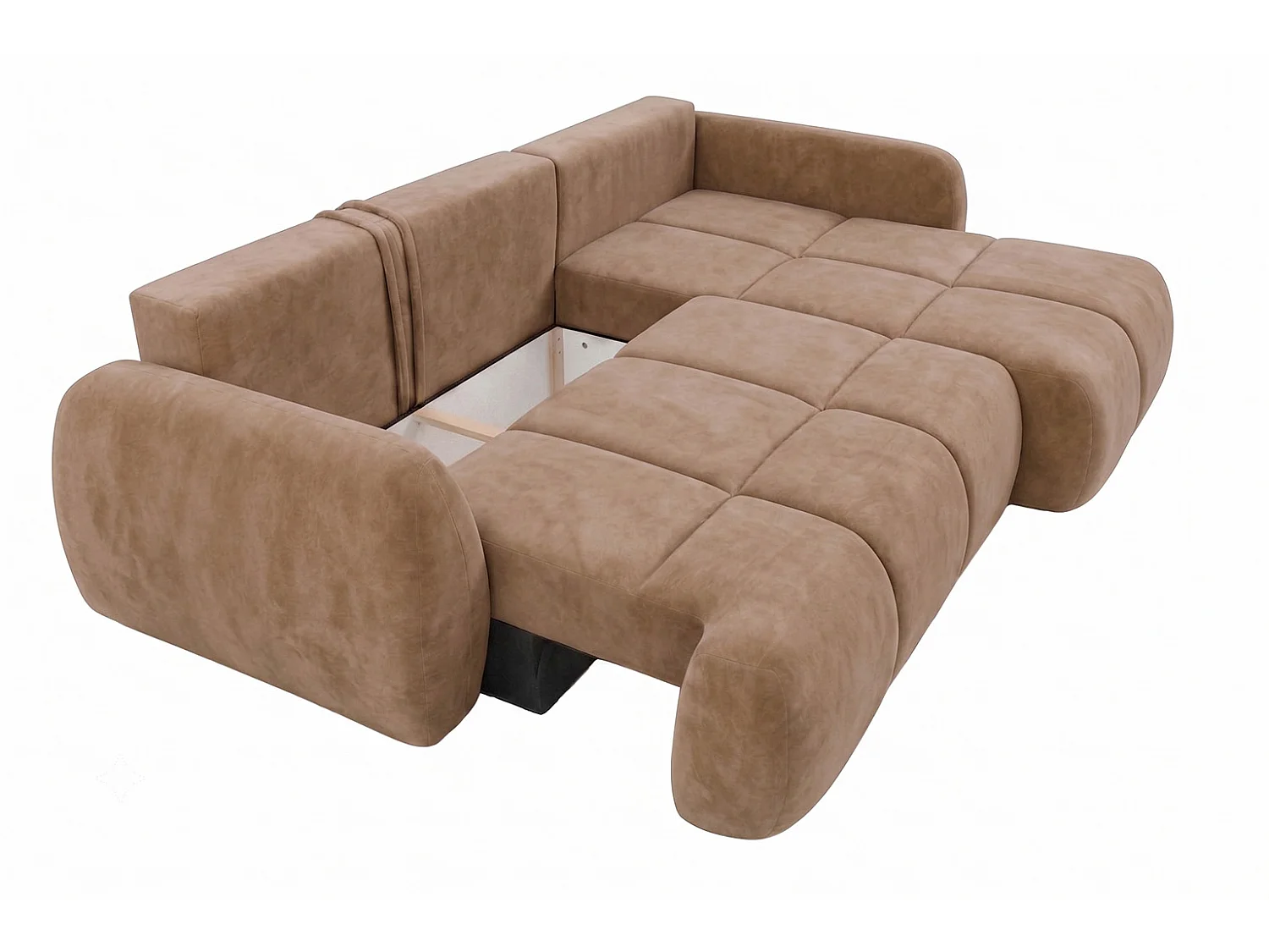 Ecksofa mit Schlaffunktion und Bettkasten, Veloursstoff Bluvel, Latte, Rechts, COCO