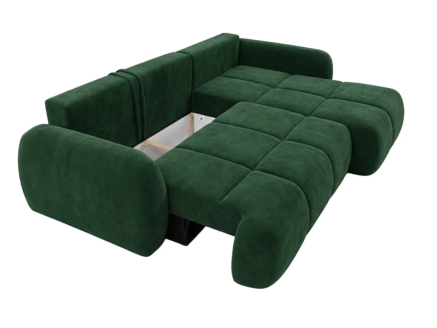 Ecksofa mit Schlaffunktion und Bettkasten, Veloursstoff Bluvel, Grün, Rechts, COCO