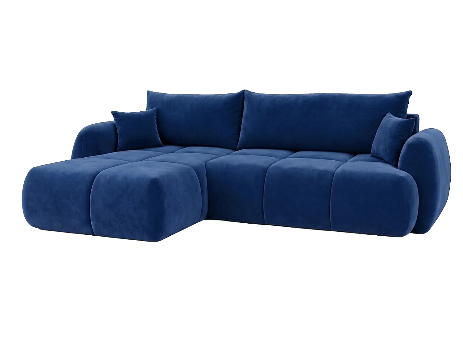 Ecksofa mit Schlaffunktion und Bettkasten, Veloursstoff Bluvel, Tintenblau, Links, COCO