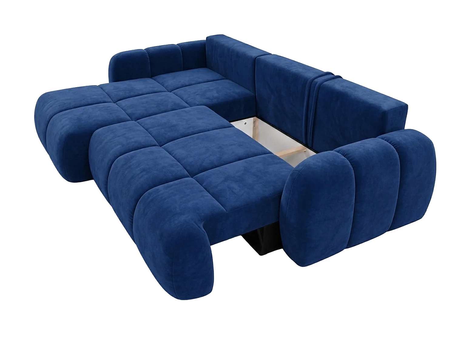 Ecksofa mit Schlaffunktion und Bettkasten, Veloursstoff Bluvel, Tintenblau, Links, COCO