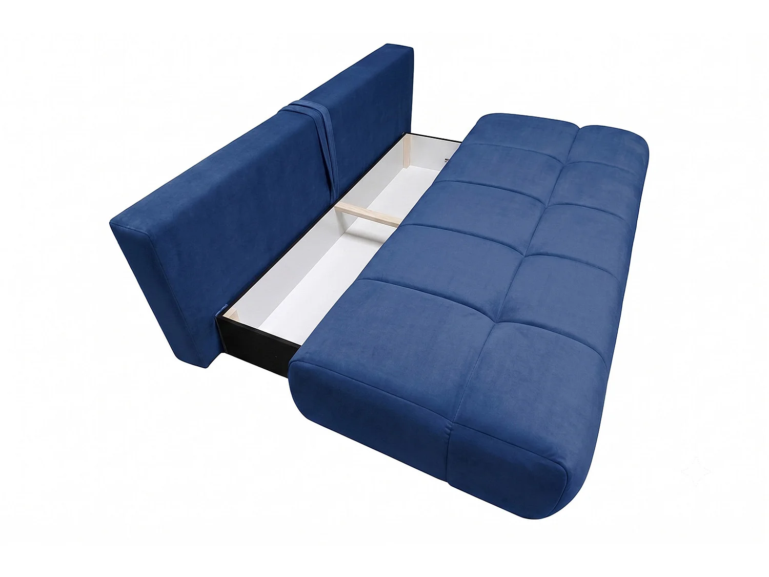 Canapé convertible avec coffre de rangement, tissu velours Bluvel, Bleu encre, COCO