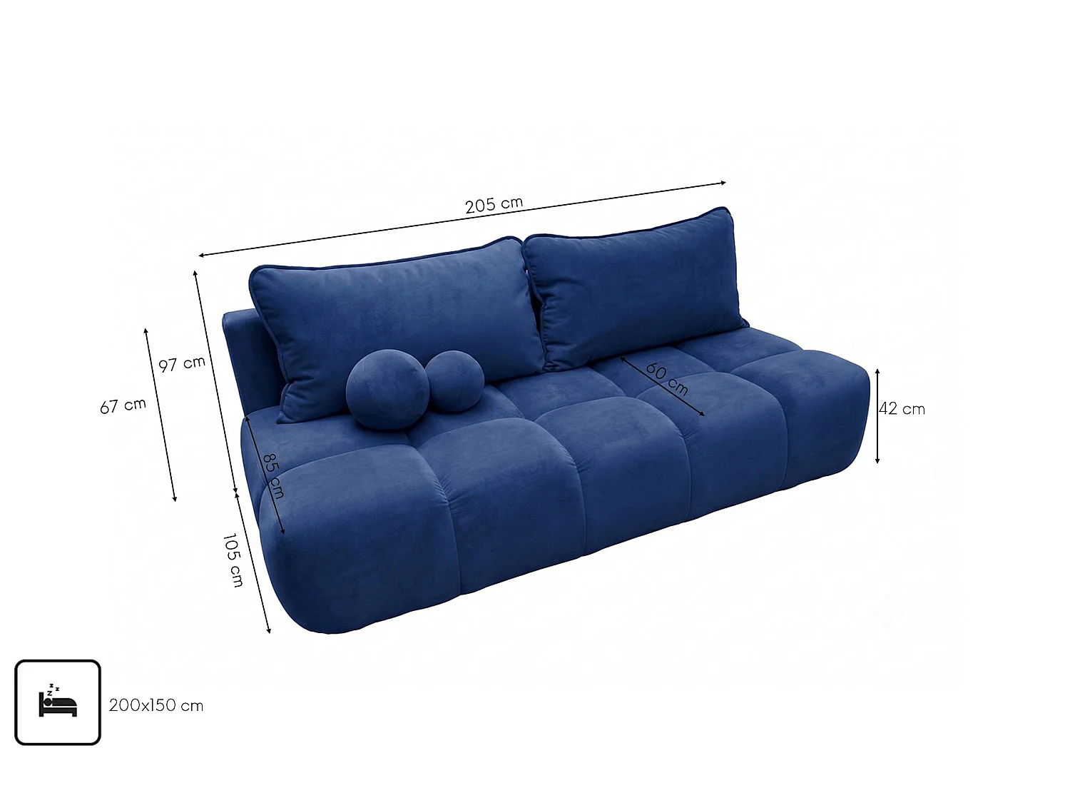 Canapé convertible avec coffre de rangement, tissu velours Bluvel, Bleu encre, COCO