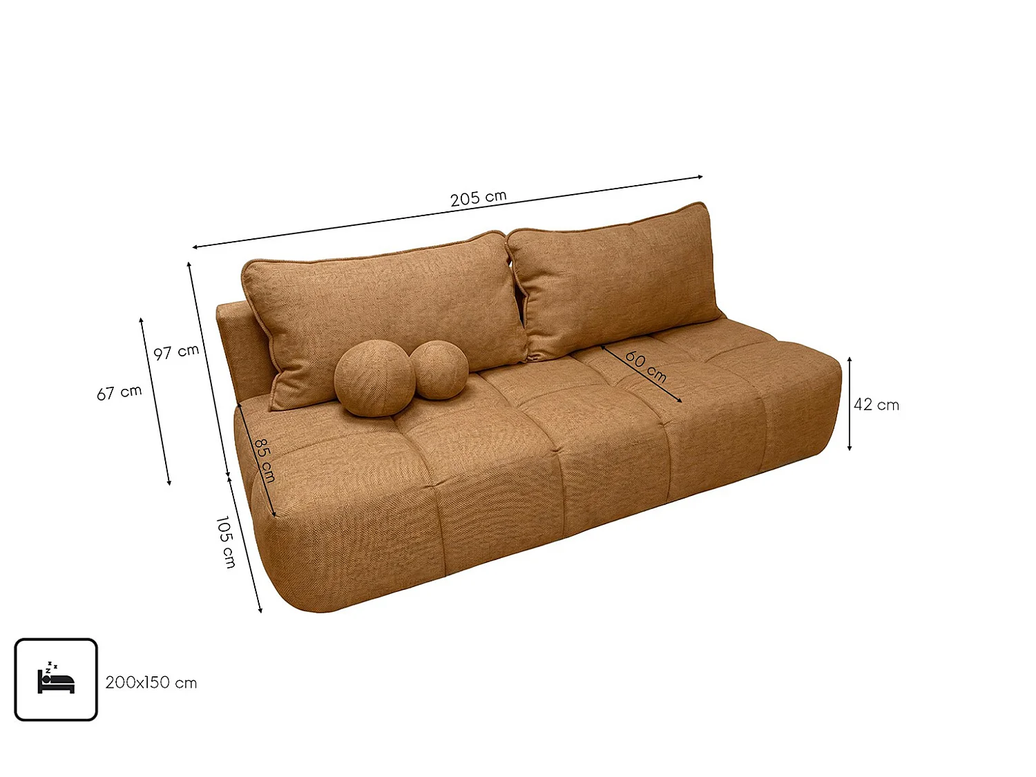 Canapé convertible avec coffre de rangement, tissu structuré Verita, Cuivre, COCO
