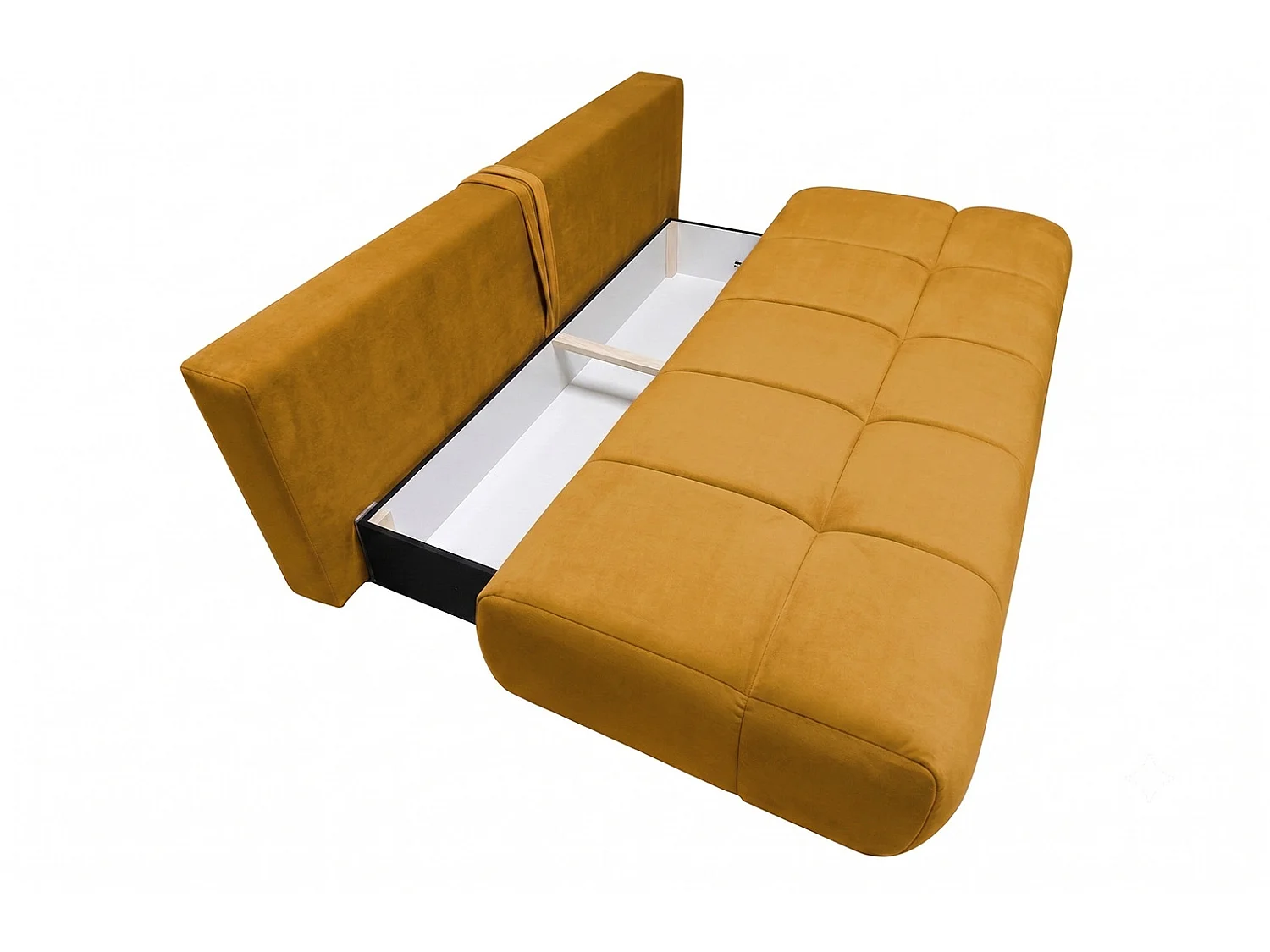 Sofa mit Schlaffunktion und Bettkasten, Veloursstoff Bluvel, Golden, COCO