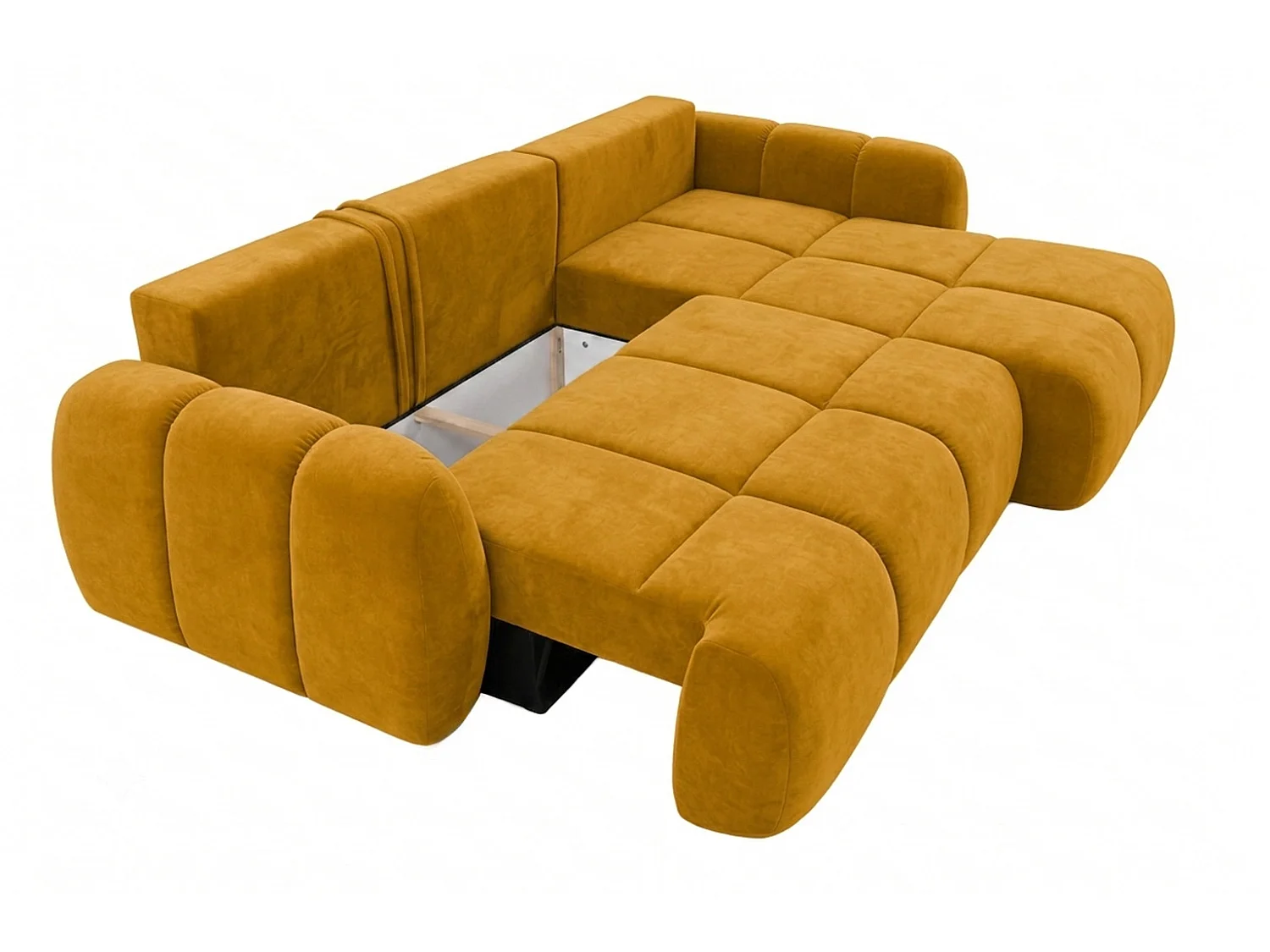Ecksofa mit Schlaffunktion und Bettkasten, Veloursstoff Bluvel, Golden, Rechts, COCO