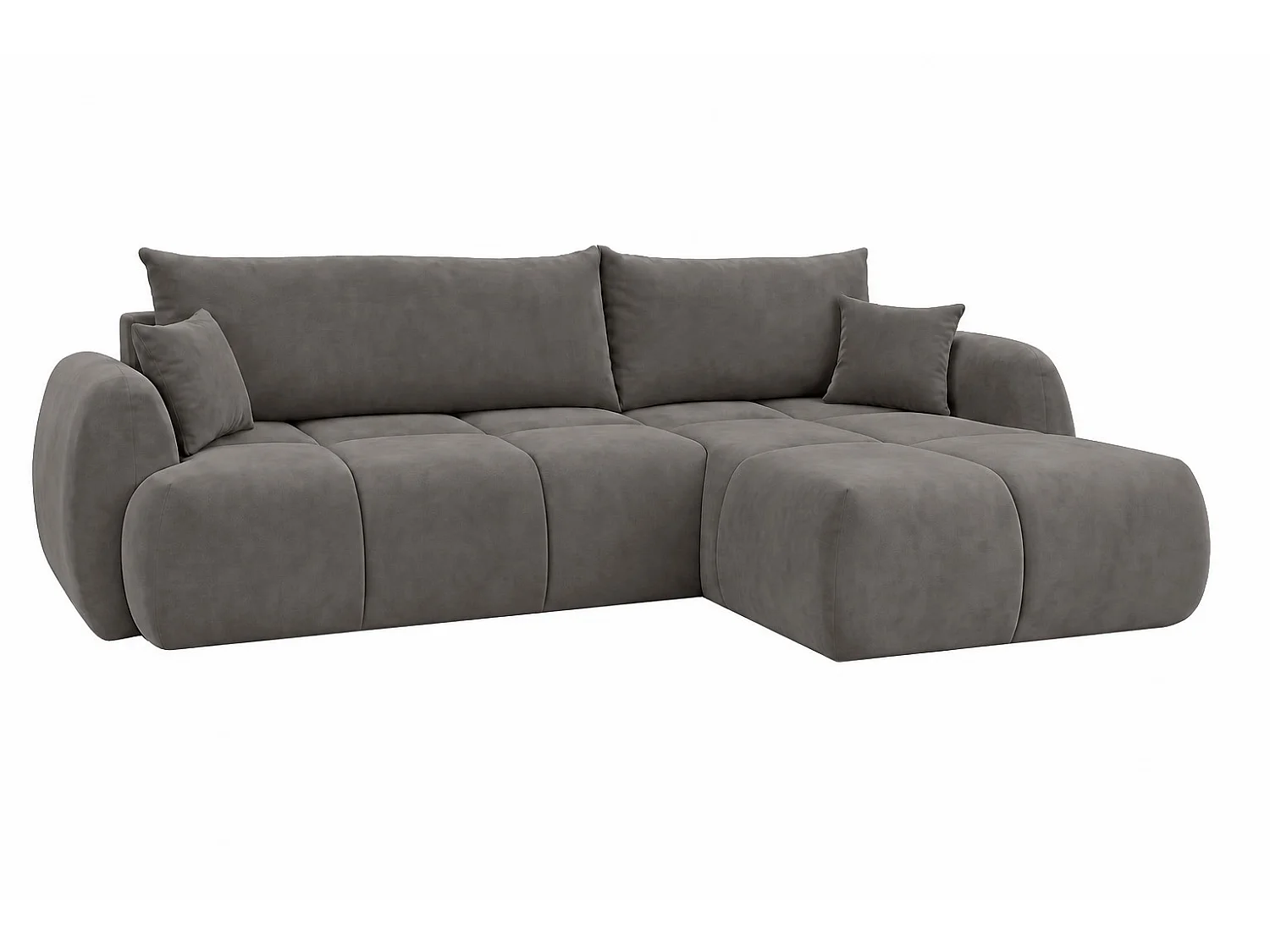 Ecksofa mit Schlaffunktion und Bettkasten, Veloursstoff Bluvel, Aschgrau, Rechts, COCO