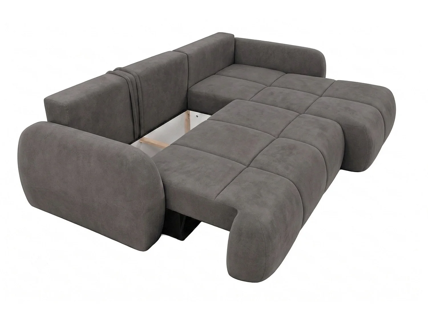 Ecksofa mit Schlaffunktion und Bettkasten, Veloursstoff Bluvel, Aschgrau, Rechts, COCO