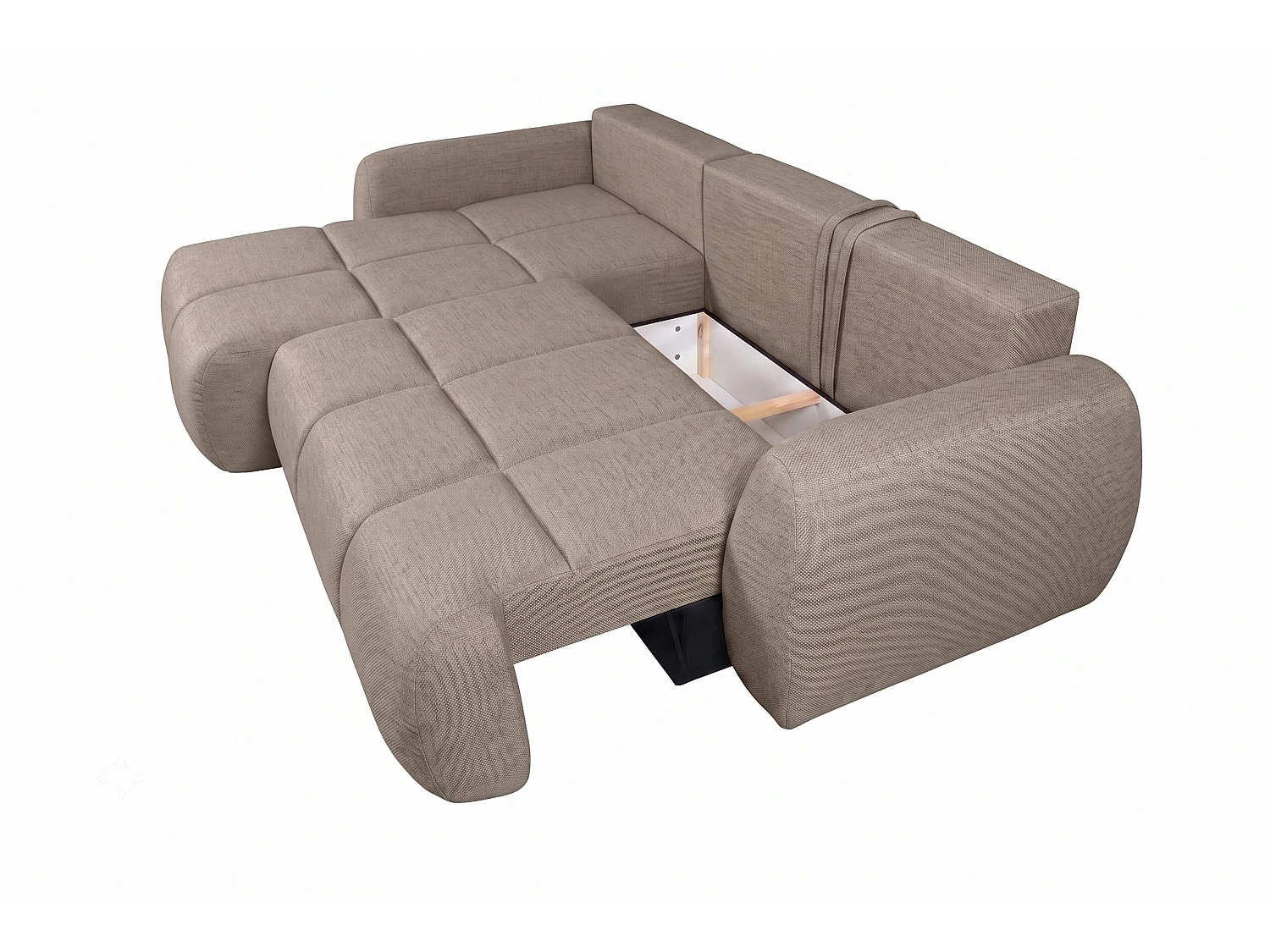 Ecksofa mit Schlaffunktion und Bettkasten, Strukturstoff Verita, Warmbeige, Links, COCO