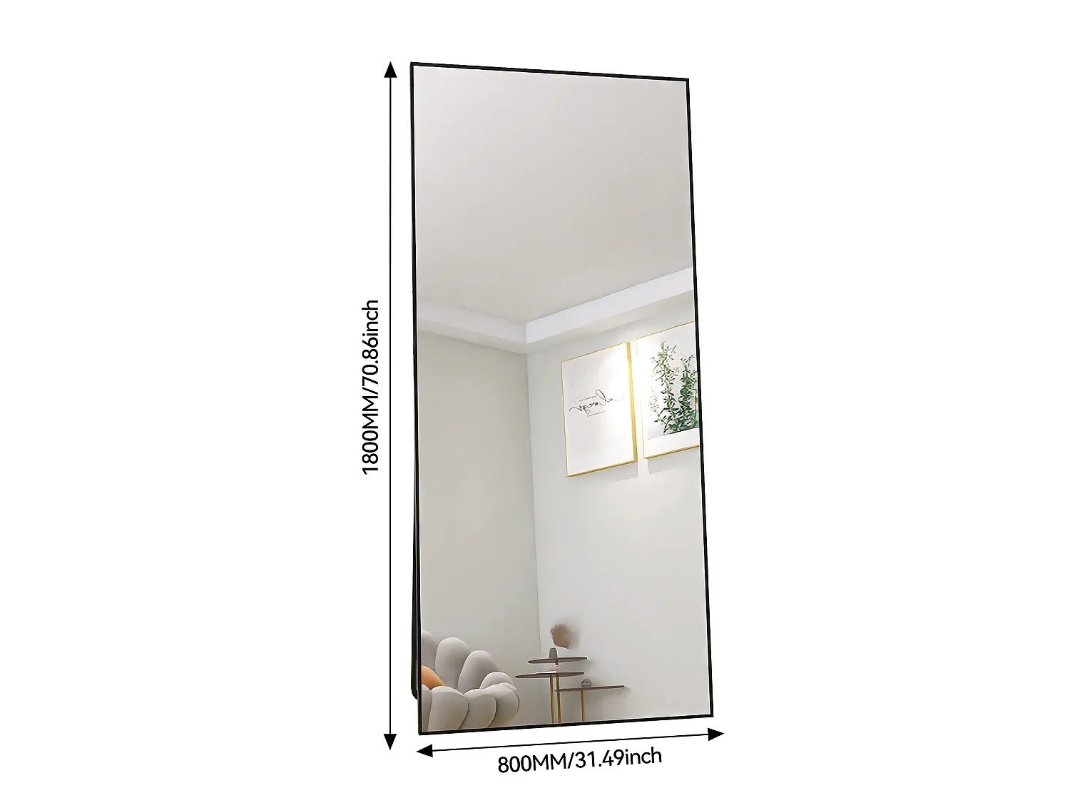 Miroir sur Pied 180x80 cm avec Cadre Aluminium Noir, Grand Miroir Plein Pied Design pour Chambre Dressing