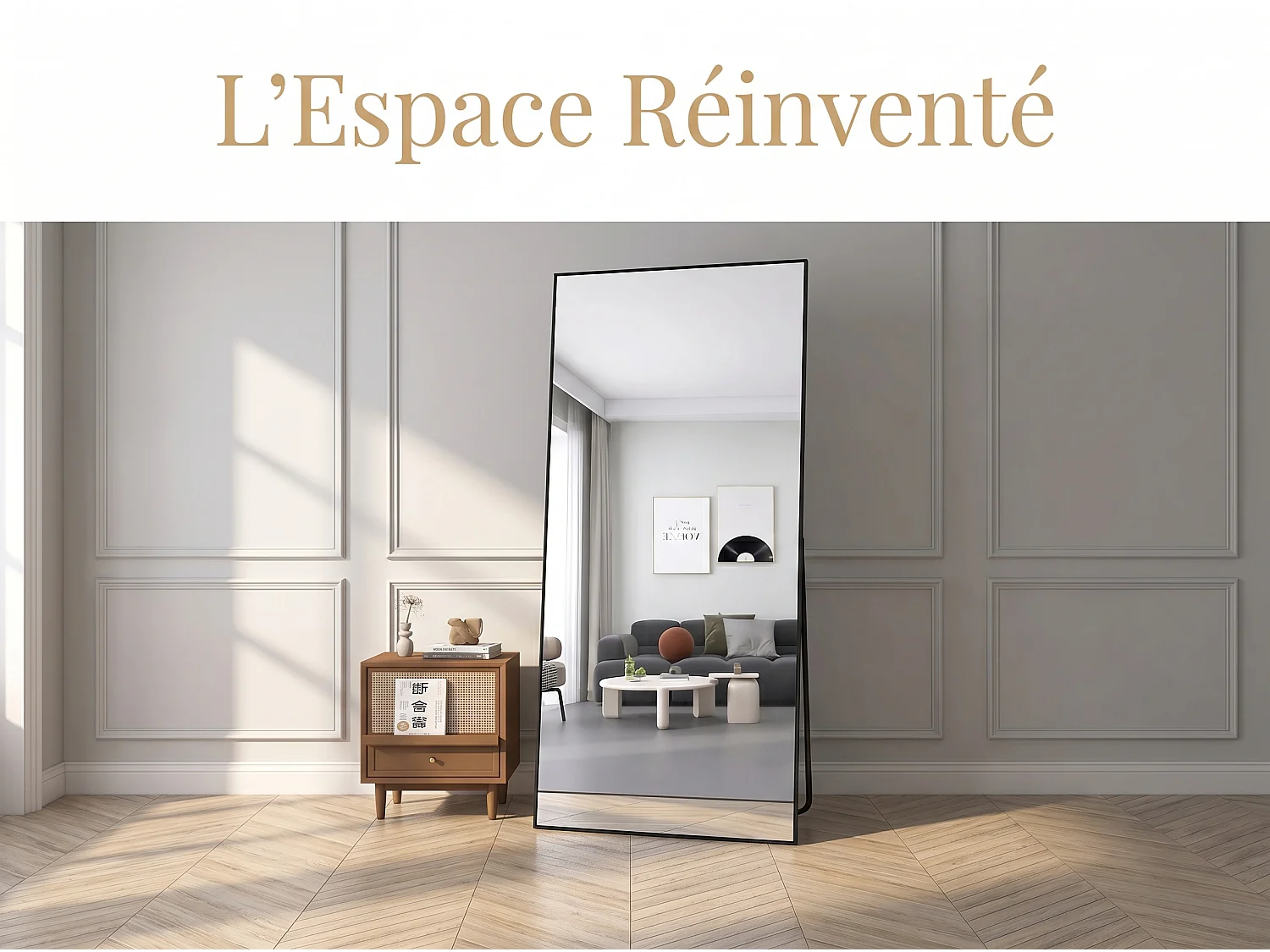 Miroir sur Pied 180x80 cm avec Cadre Aluminium Noir, Grand Miroir Plein Pied Design pour Chambre Dressing