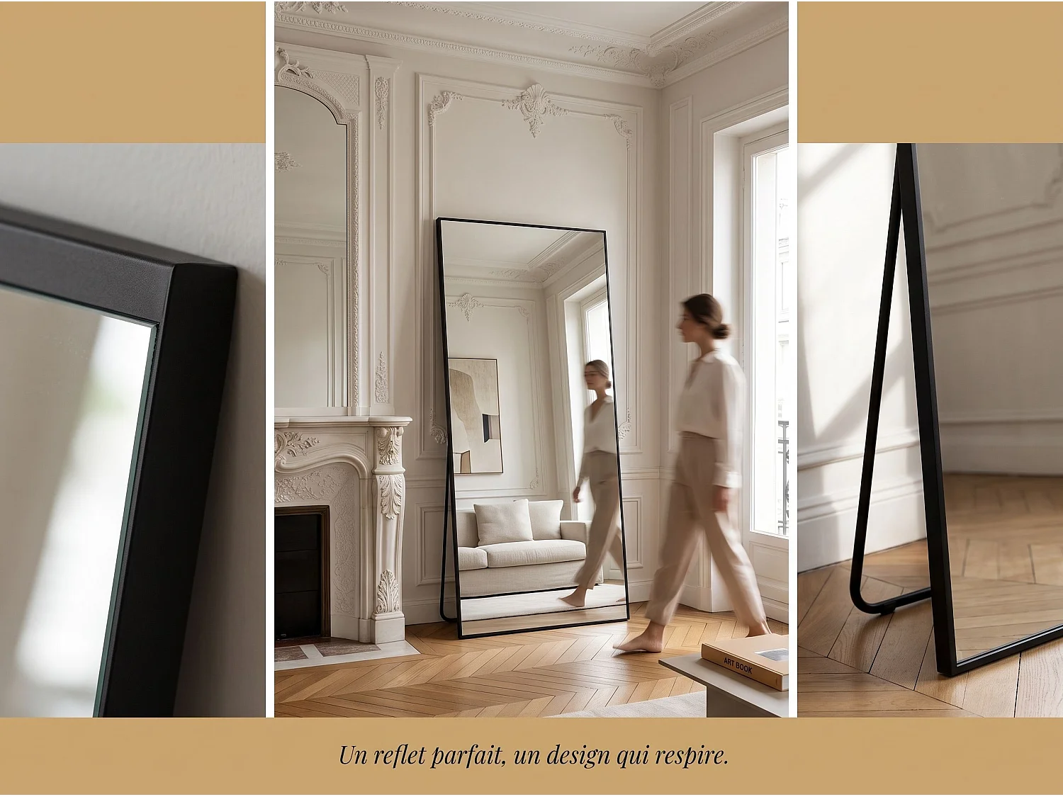Miroir sur Pied 180x80 cm avec Cadre Aluminium Noir, Grand Miroir Plein Pied Design pour Chambre Dressing