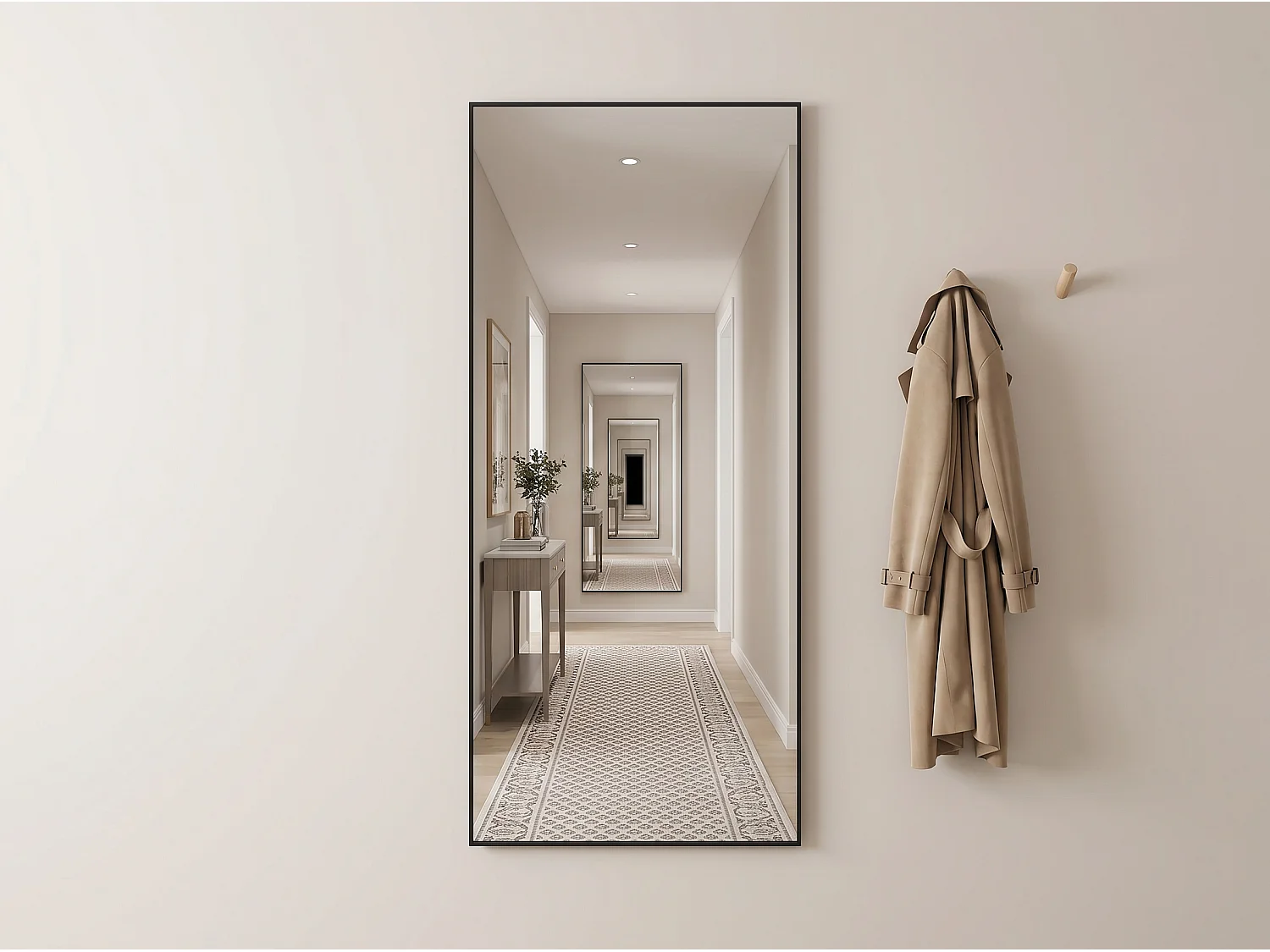 Miroir sur Pied 180x80 cm avec Cadre Aluminium Noir, Grand Miroir Plein Pied Design pour Chambre Dressing