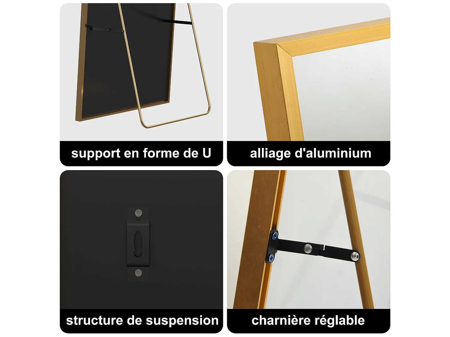 Miroir debout rectangulaire 164×54 cm avec cadre Doré – Design minimaliste et moderne