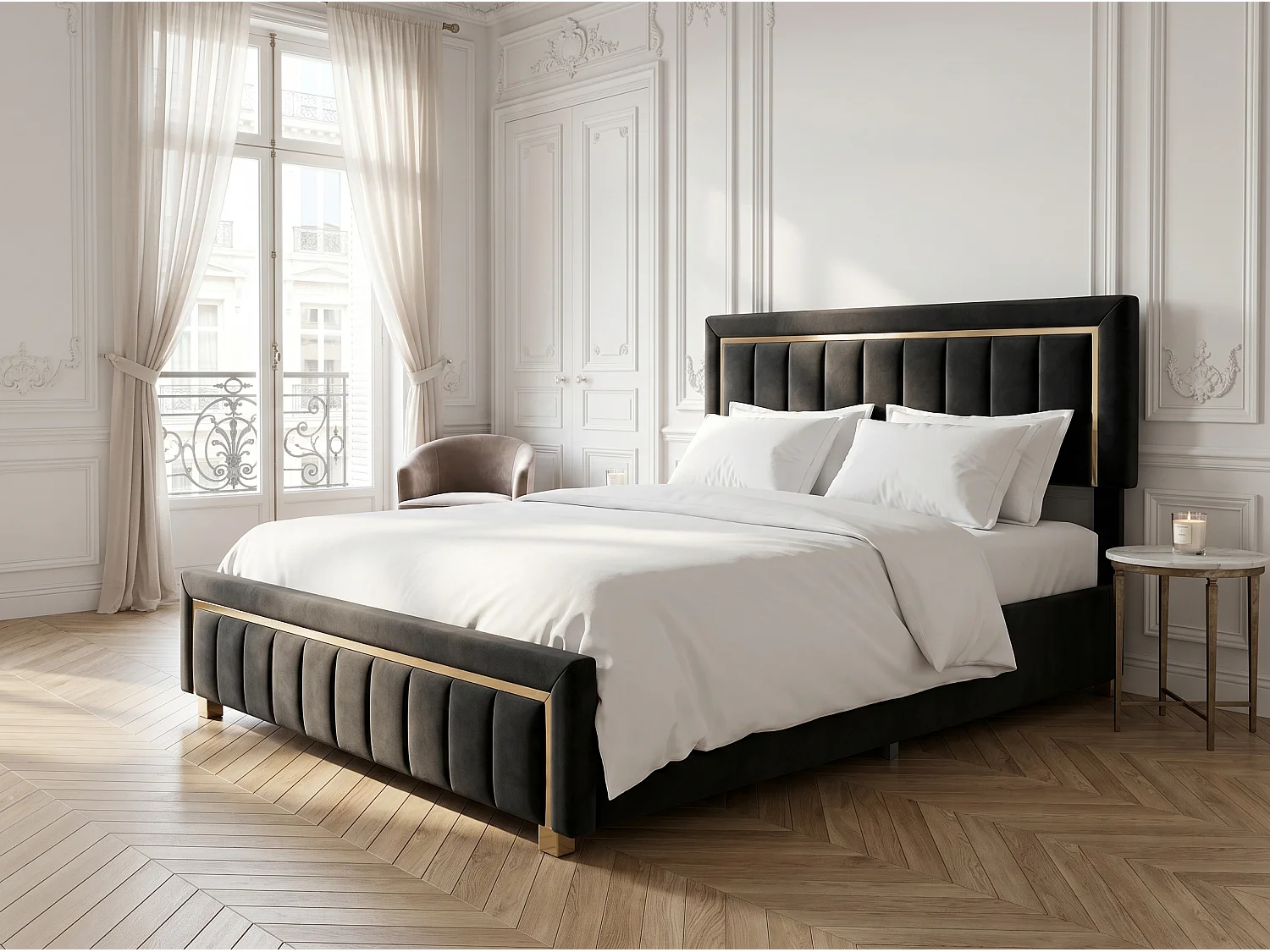 Lit coffre 140x200 cm Noir avec rangement hydraulique, lit double rembourré, tête de lit élégante, sommier à lattes inclus