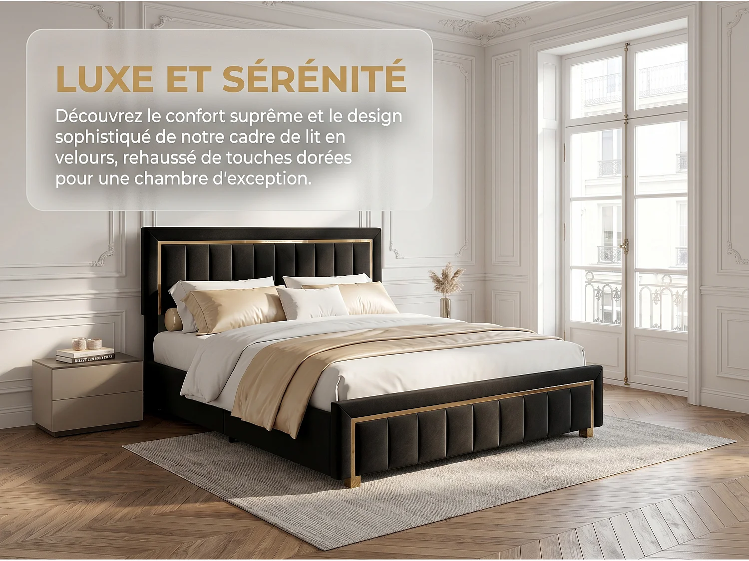 Lit coffre 140x200 cm Noir avec rangement hydraulique, lit double rembourré, tête de lit élégante, sommier à lattes inclus