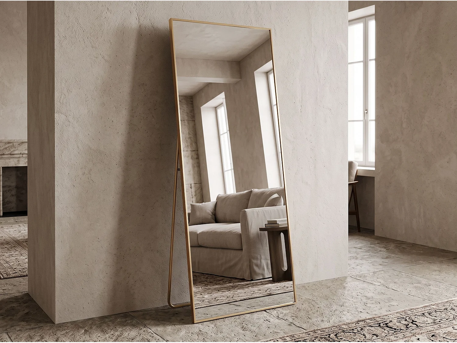Miroir sur Pied 180x80 cm avec Cadre Aluminium Doré, Grand Miroir Plein Pied Design pour Chambre Dressing