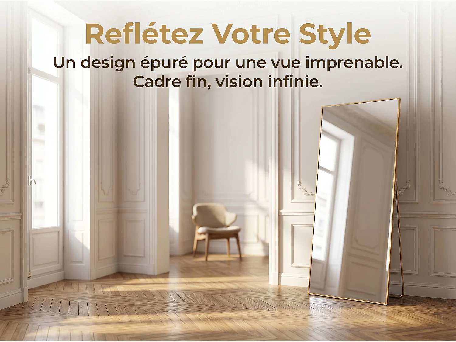 Miroir sur Pied 180x80 cm avec Cadre Aluminium Doré, Grand Miroir Plein Pied Design pour Chambre Dressing