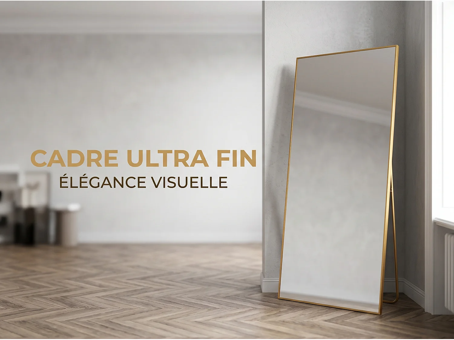 Miroir sur Pied 180x80 cm avec Cadre Aluminium Doré, Grand Miroir Plein Pied Design pour Chambre Dressing