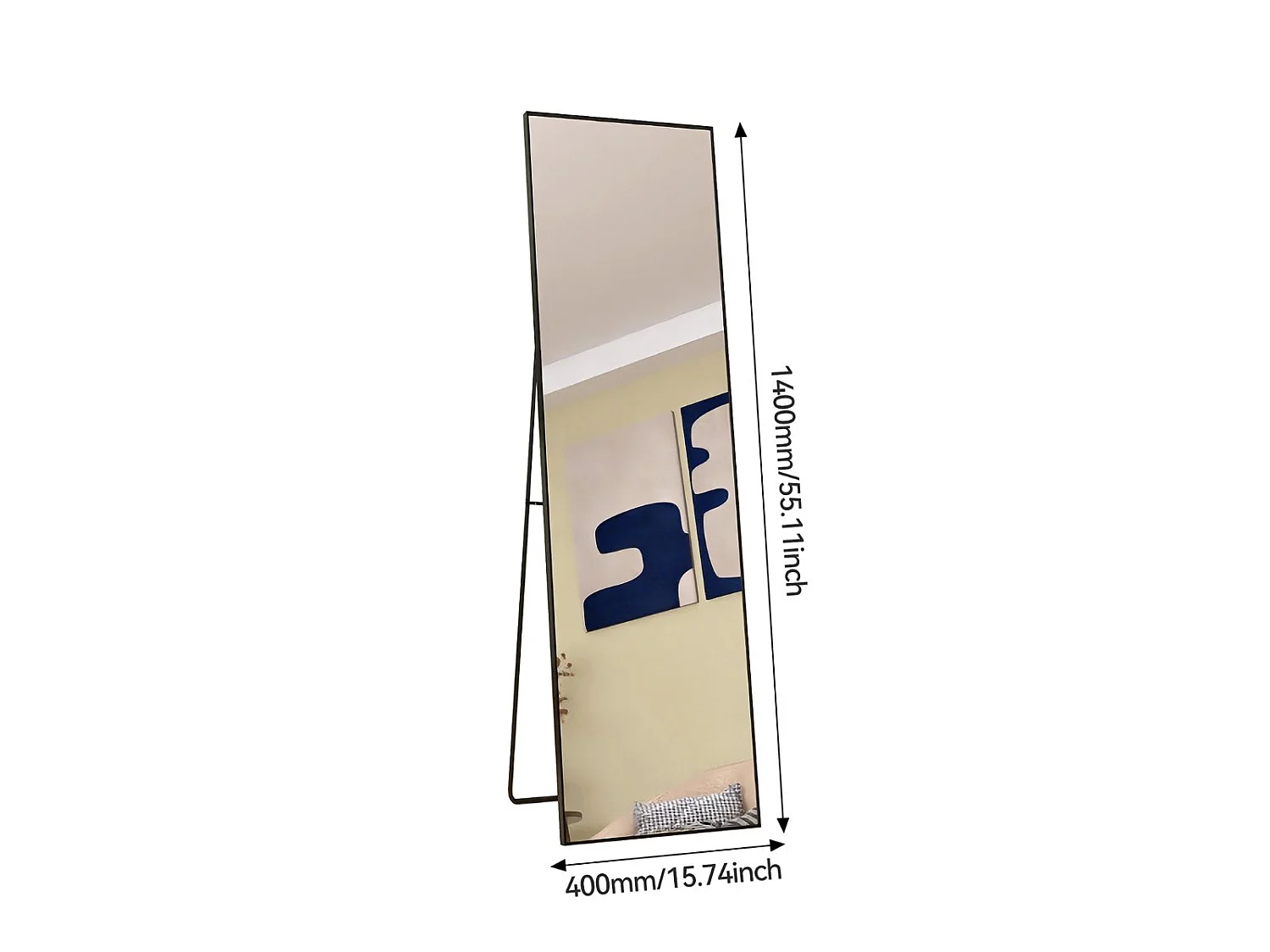 Miroir sur pied 140 x 40 cm - cadre fin en métal - grand miroir plein pied - noir