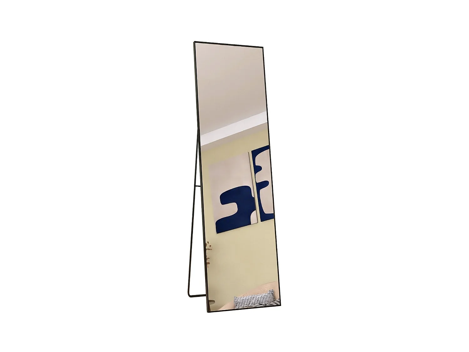 Miroir sur pied 140 x 40 cm - cadre fin en métal - grand miroir plein pied - noir
