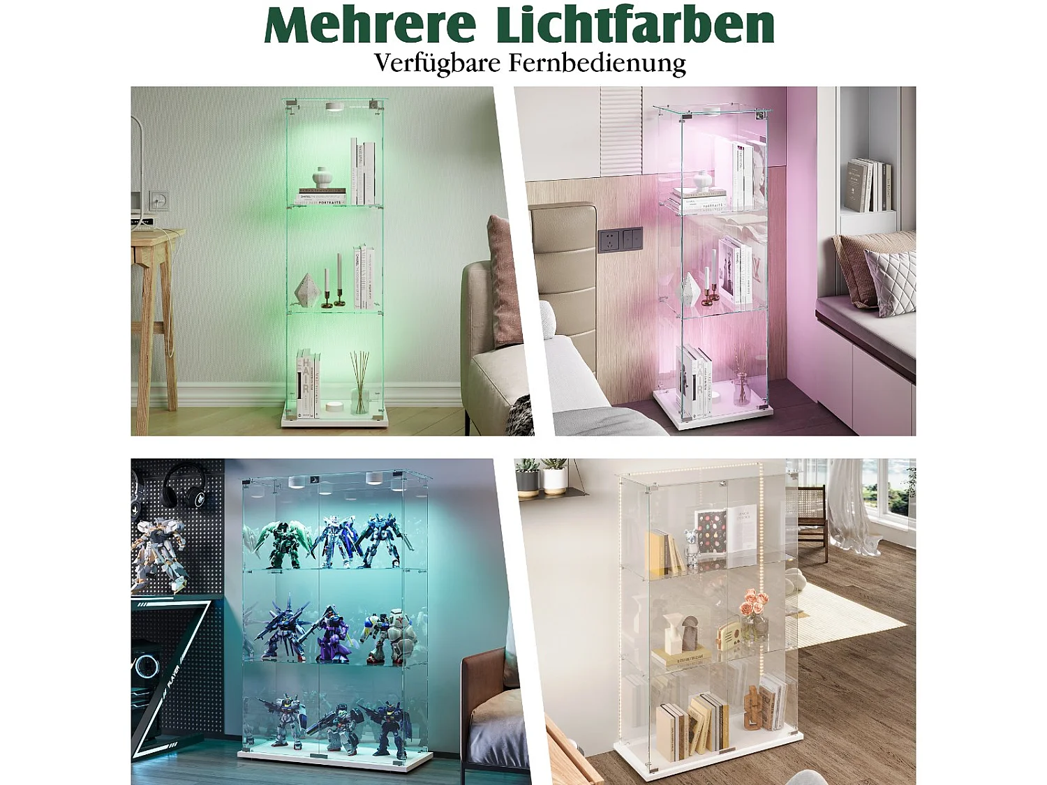 Vitrine en Verre avec LED, Armoir de Vitrine pour Collection Moderne avec 2 Portes et 3 étagères en Verre ESG, pour Le Bar, Le Salon, 79 x 35 x 124 cm, Blanc
