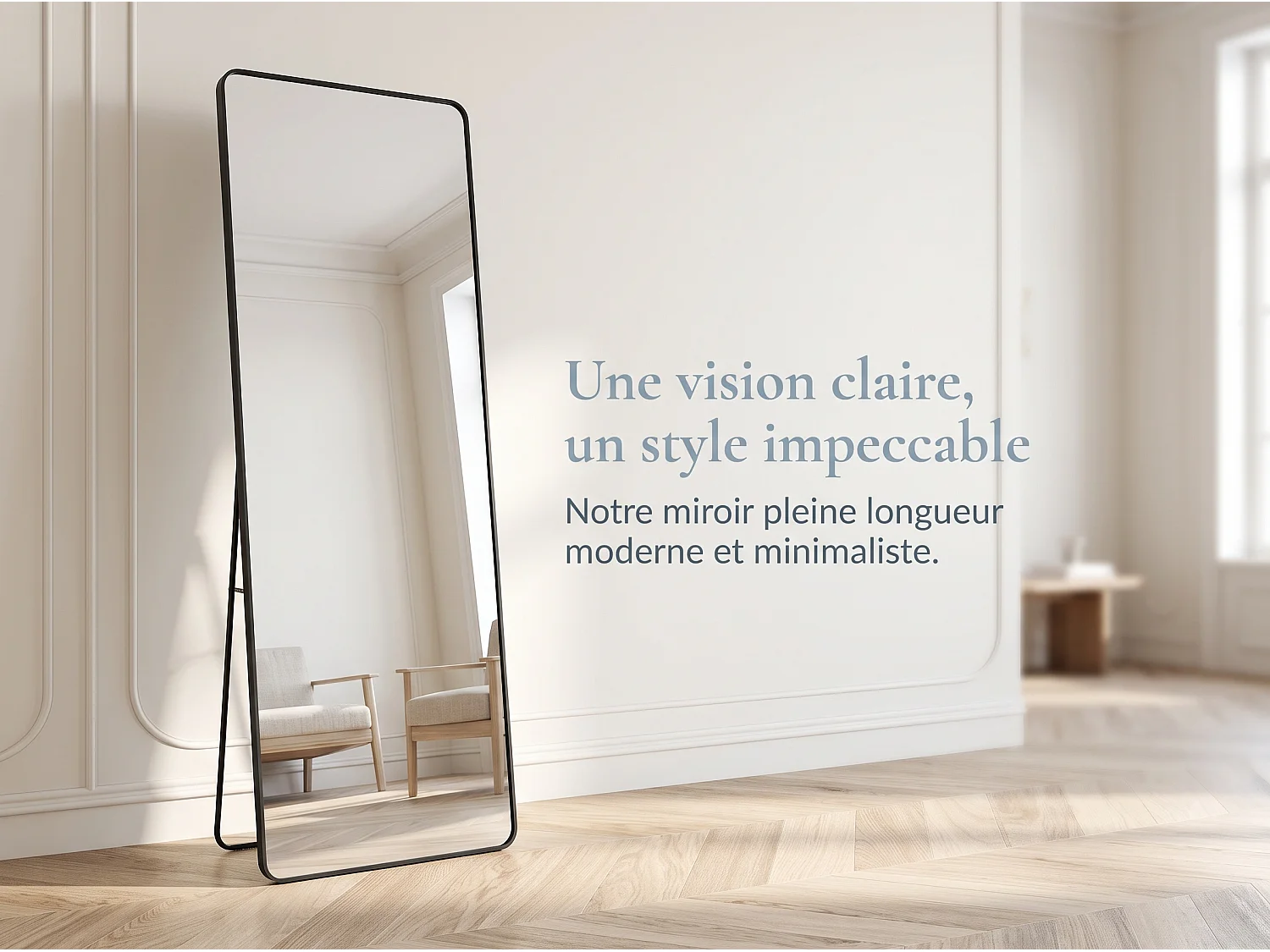 Miroir sur Pied 162x53 cm avec Cadre Aluminium Noir, Grand Miroir Plein Pied Design pour Chambre Dressing