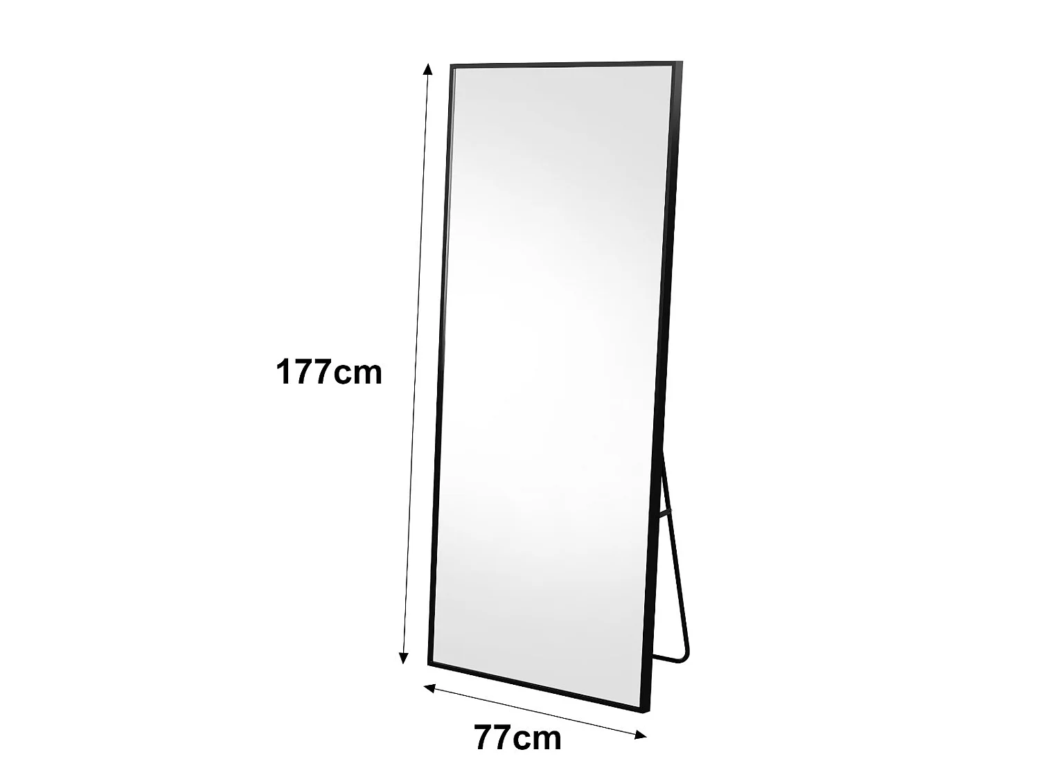 Miroir debout rectangulaire 177×77 cm avec cadre noir – Design minimaliste et moderne