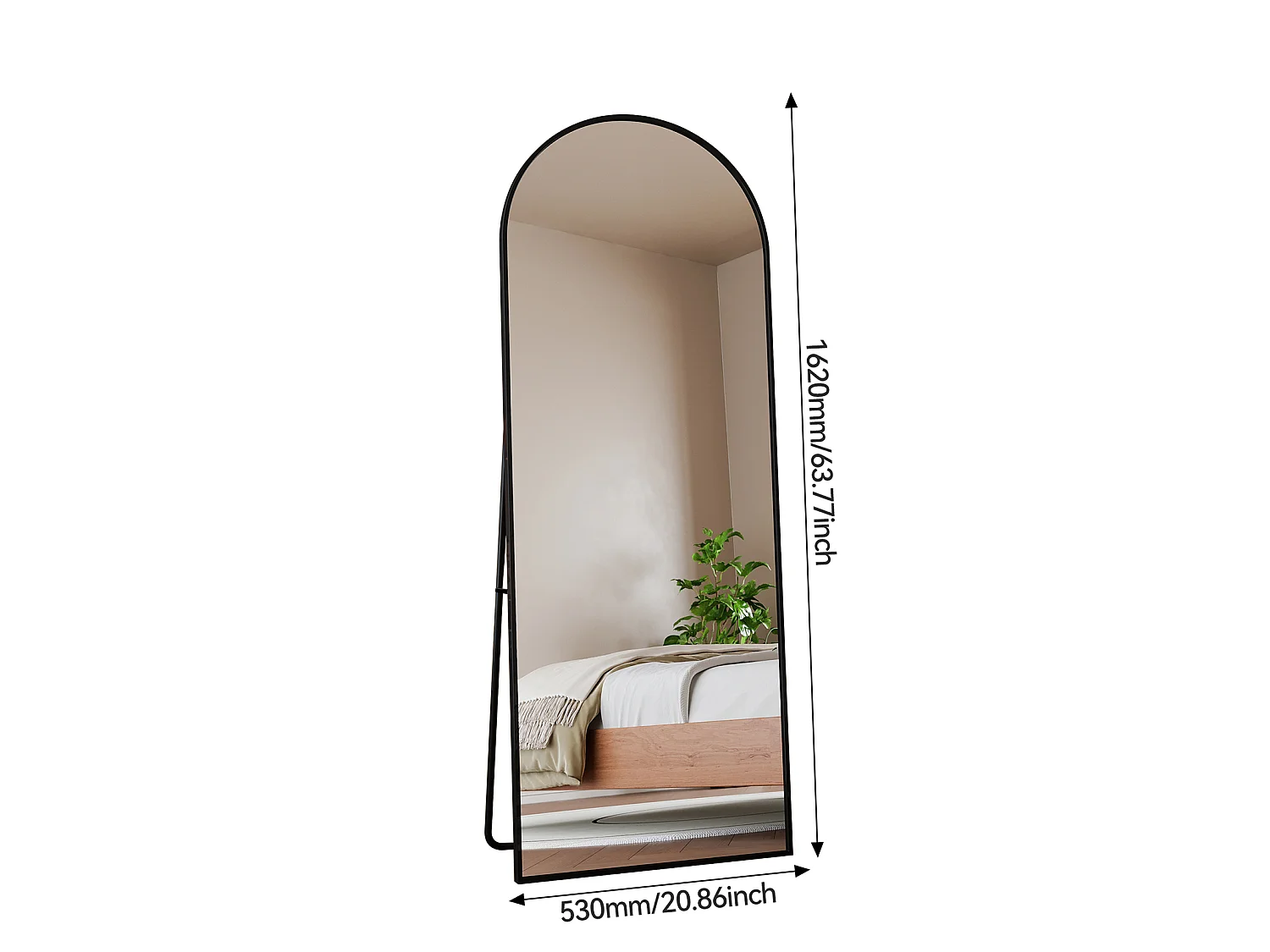 Miroir sur pied incurvé 162 x 53 cm - cadre en alliage d'aluminium - verre trempé - grand format - Noir