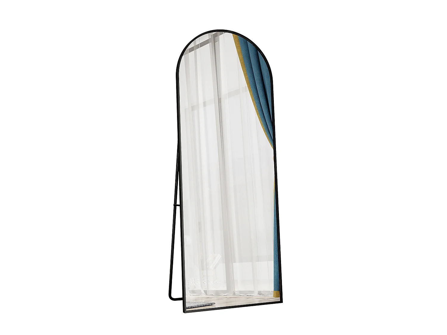 Miroir sur pied incurvé 162 x 53 cm - cadre en alliage d'aluminium - verre trempé - grand format - Noir