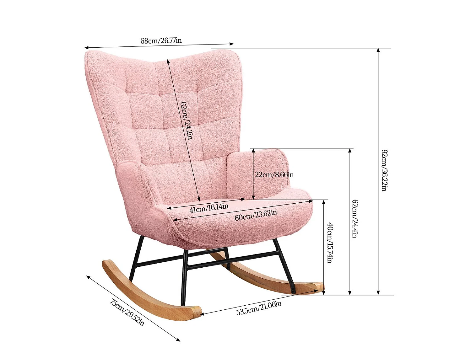 Fauteuil à Bascule Adulte - Chaise à Bascule d'extérieur Ergonomique - pour Salon - Jardin - Chambre - Rose