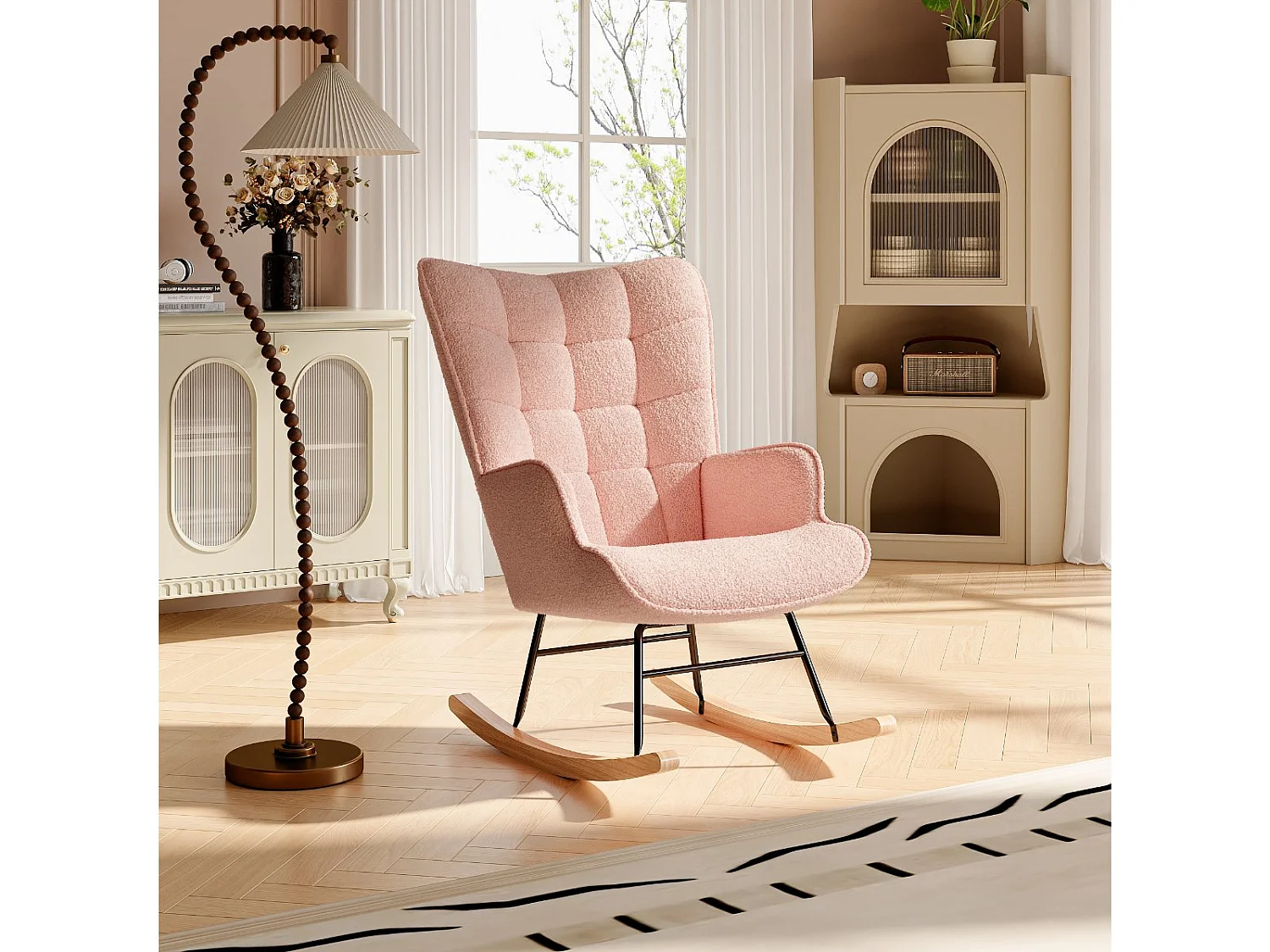 Fauteuil à Bascule Adulte - Chaise à Bascule d'extérieur Ergonomique - pour Salon - Jardin - Chambre - Rose