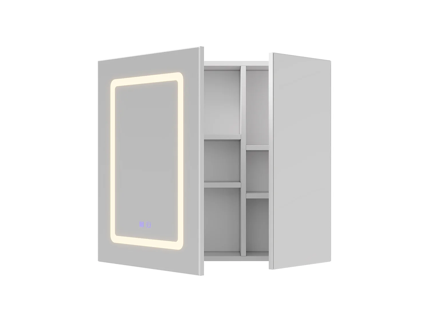 Miroir de toilette mural 2 portes avec LED 3 couleurs, anti-buée et étagères intégrées – 70 × 60 cm