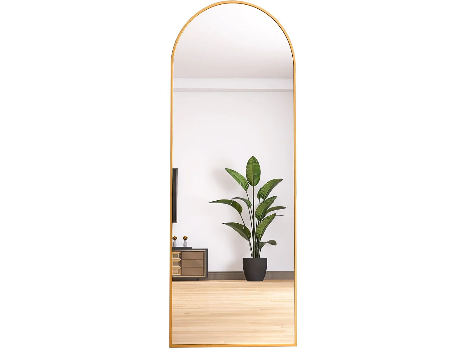 Miroir sur pied incurvé 165 x 60 cm - cadre en aluminium - verre anti-éclats - grand format - doré