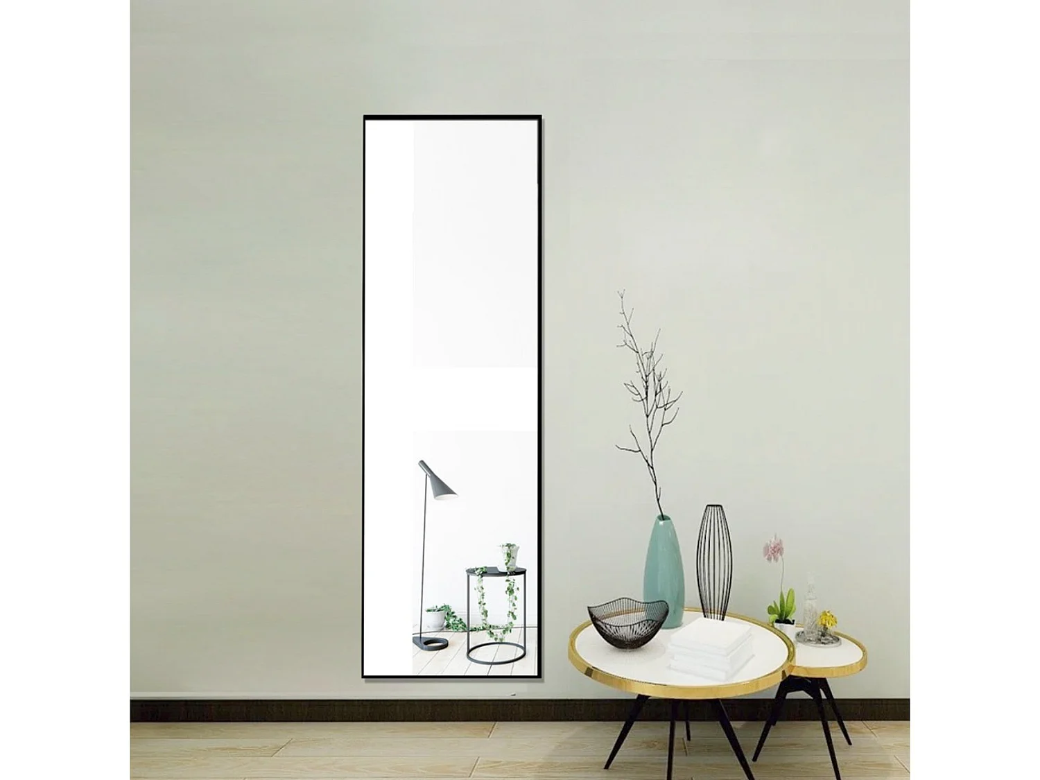 Miroir sur pied incurvé 150 x 40 cm - cadre en alliage d’aluminium - verre anti-éclats  - noir