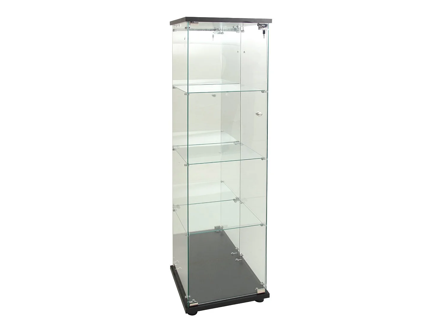 Vitrine en Verre avec LED, Armoir de Vitrine pour Collection Moderne avec 1 Portes et 4 étagères en Verre ESG, pour Le Bar, Le Salon, 166 x 45 x 15 cm, Noir