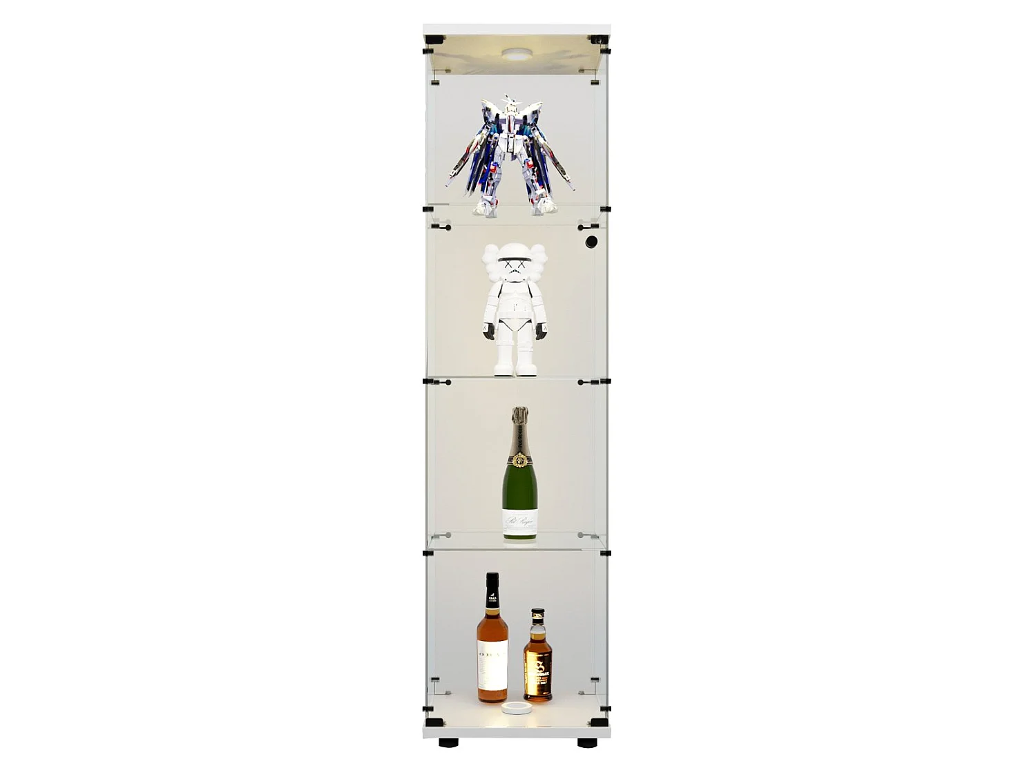 Vitrine en Verre avec LED, Armoir de Vitrine pour Collection Moderne avec 1 Portes et 4 étagères en Verre ESG, pour Le Bar, Le Salon, 166 x 45 x 15 cm, Blanc