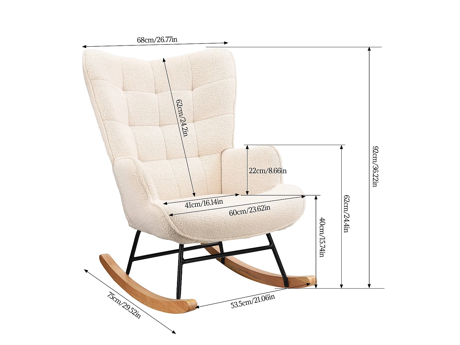 Fauteuil à Bascule Adulte - Chaise à Bascule d'extérieur Ergonomique - pour Salon - Jardin - Chambre - Beige