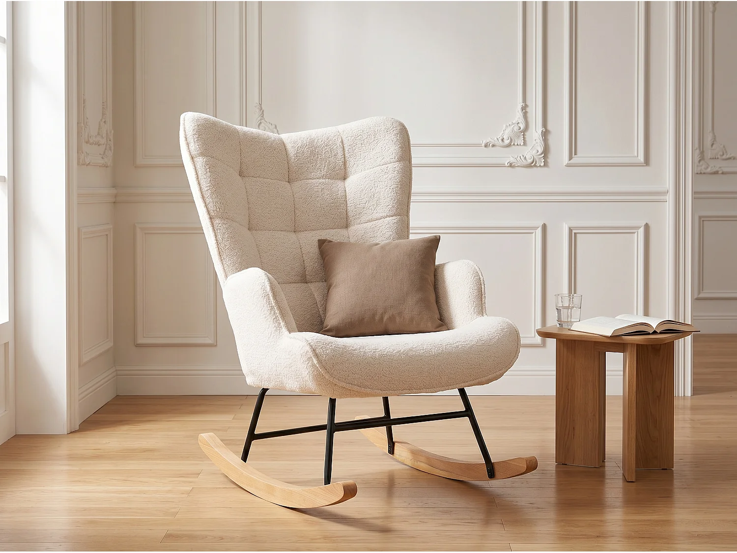 Fauteuil à Bascule Adulte - Chaise à Bascule d'extérieur Ergonomique - pour Salon - Jardin - Chambre - Beige