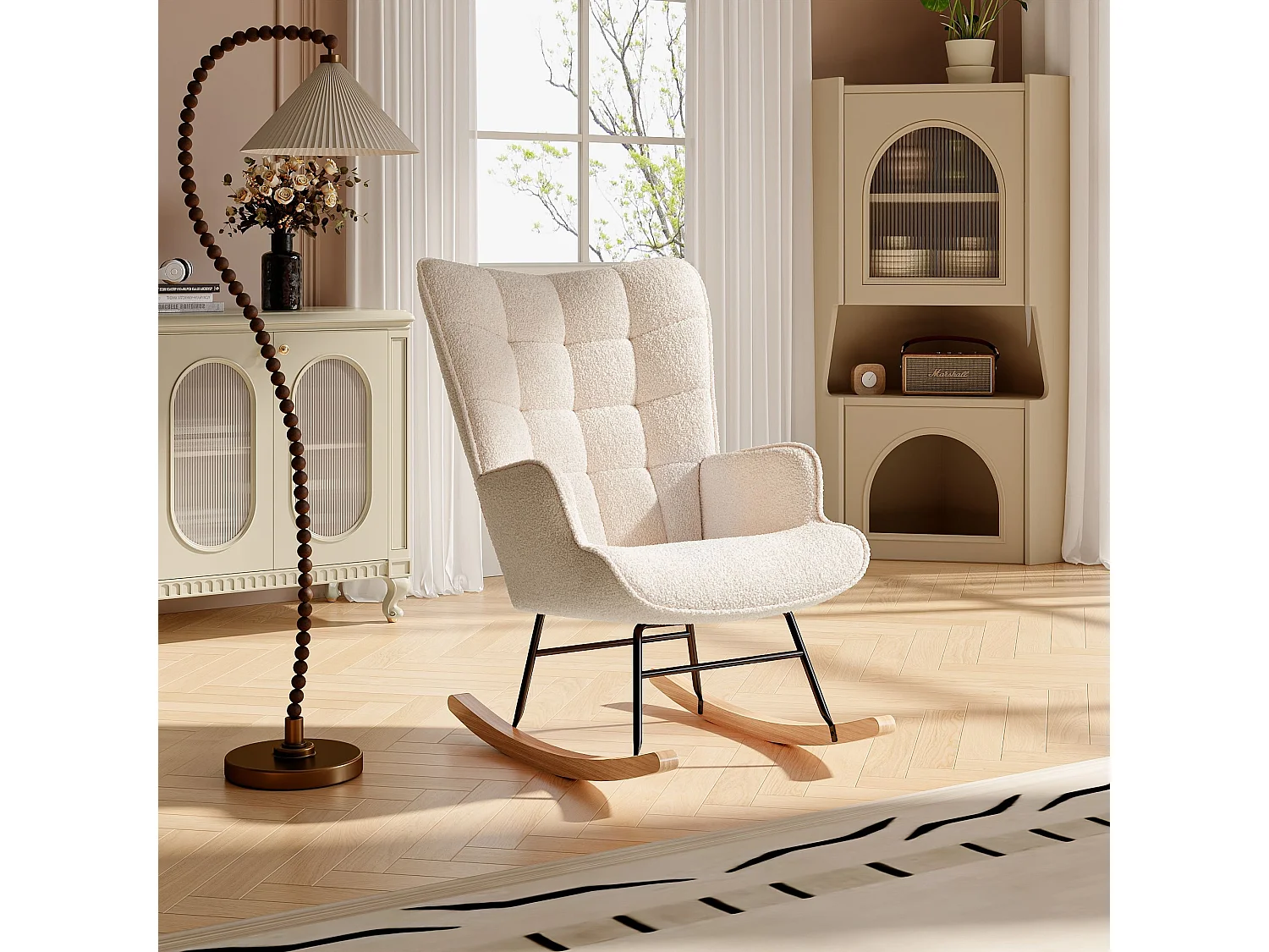 Fauteuil à Bascule Adulte - Chaise à Bascule d'extérieur Ergonomique - pour Salon - Jardin - Chambre - Beige