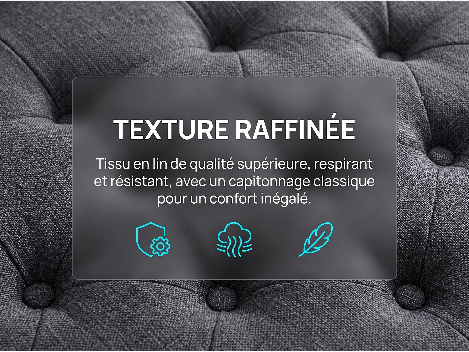 Lit coffre 160x200 cm gris avec tiroirs Lit double en tissu effet lin avec sommier à lattes LED et 4 tiroirs de rangement