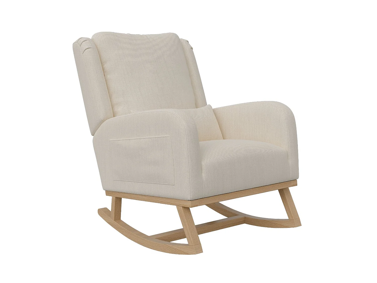 Fauteuil à Bascule, Rocking Chair, Chaise à bascule moderne en tissu lin avec assise rembourrée et structure en bois, accoudoirs larges, beige