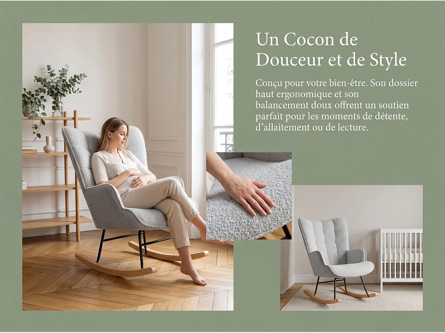 Fauteuil à Bascule Adulte - Chaise à Bascule d'extérieur Ergonomique - pour Salon - Jardin - Chambre - Beige