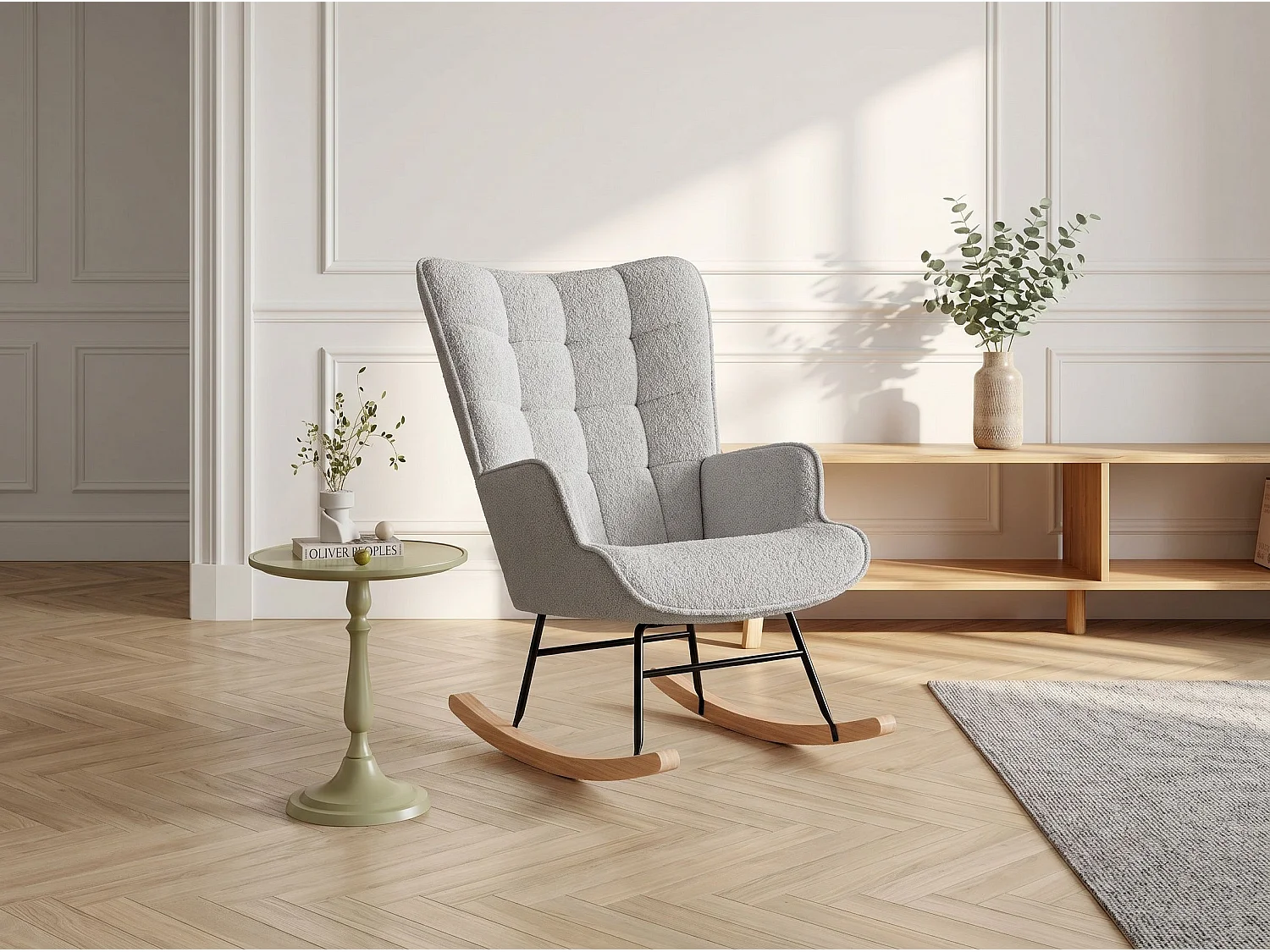 Fauteuil à Bascule Adulte - Chaise à Bascule d'extérieur Ergonomique - pour Salon - Jardin - Chambre - Beige