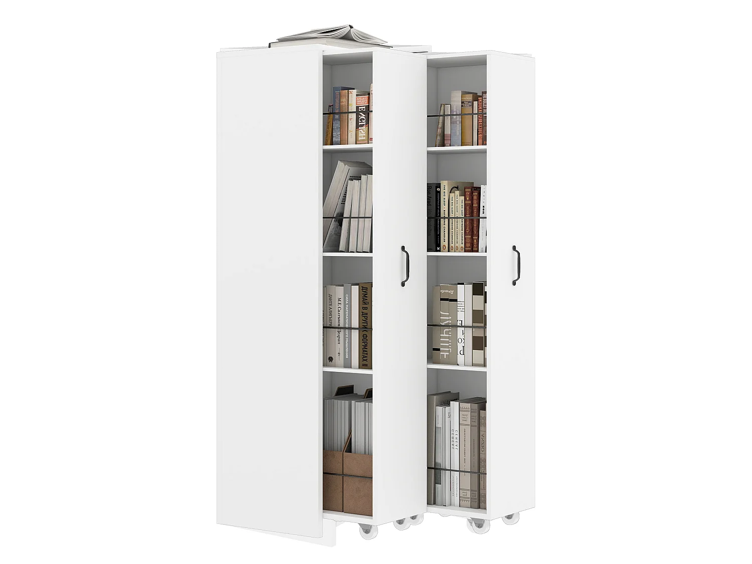Colonne de rangement blanche mobile, 4 niveaux, 20 kg/niveau, modulable, gain de place, bureau