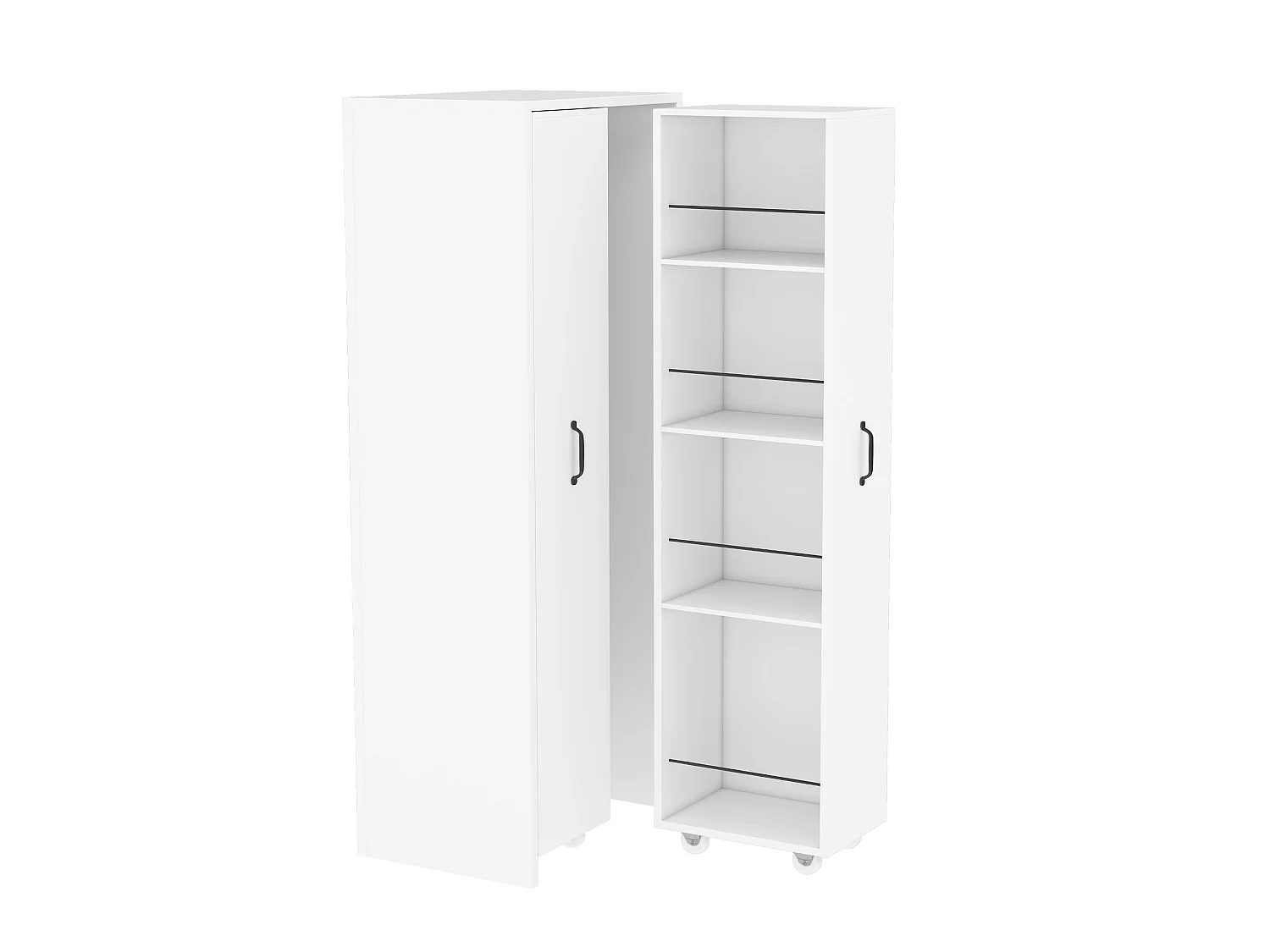 Colonne de rangement blanche mobile, 4 niveaux, 20 kg/niveau, modulable, gain de place, bureau