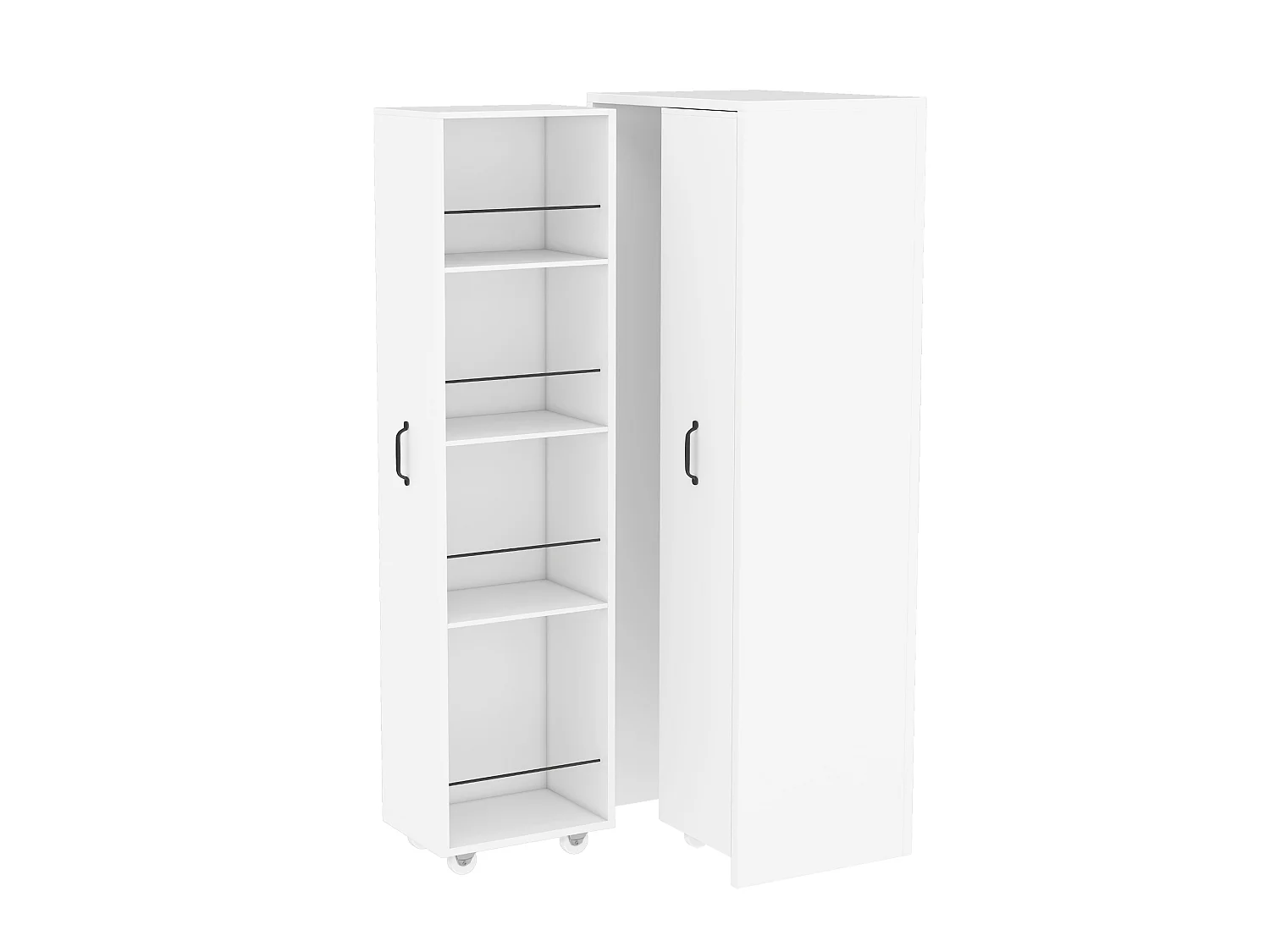 Colonne de rangement blanche mobile, 4 niveaux, 20 kg/niveau, modulable, gain de place, bureau