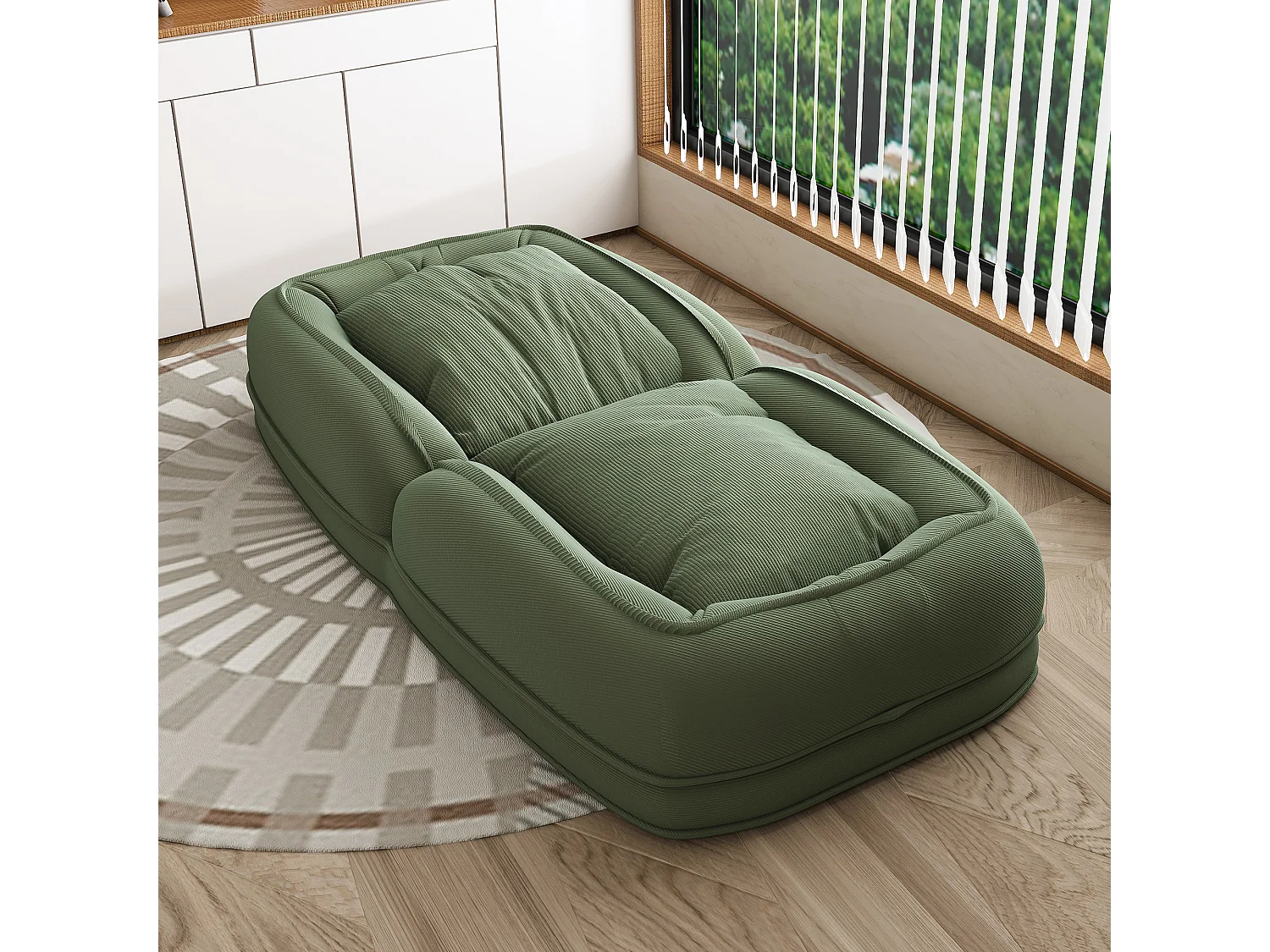 Fauteuil convertible pliable vert, dossier 5 positions, 2 coussins, lit d'appoint, salon