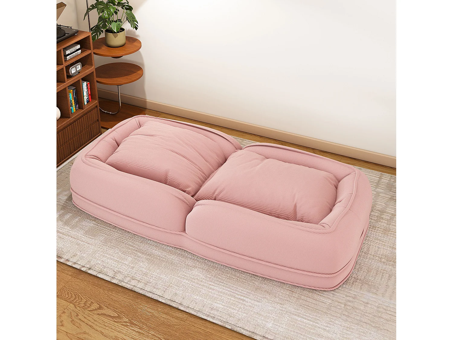 Fauteuil convertible pliable rose, dossier 5 positions, 2 coussins, lit d'appoint, salon